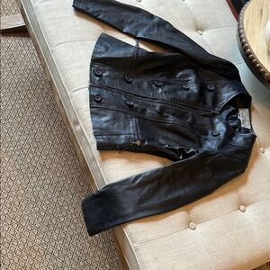 Bod & Christensen Navy Ariel 100% Genuine Leather Button/Zip Bomber Jacket
